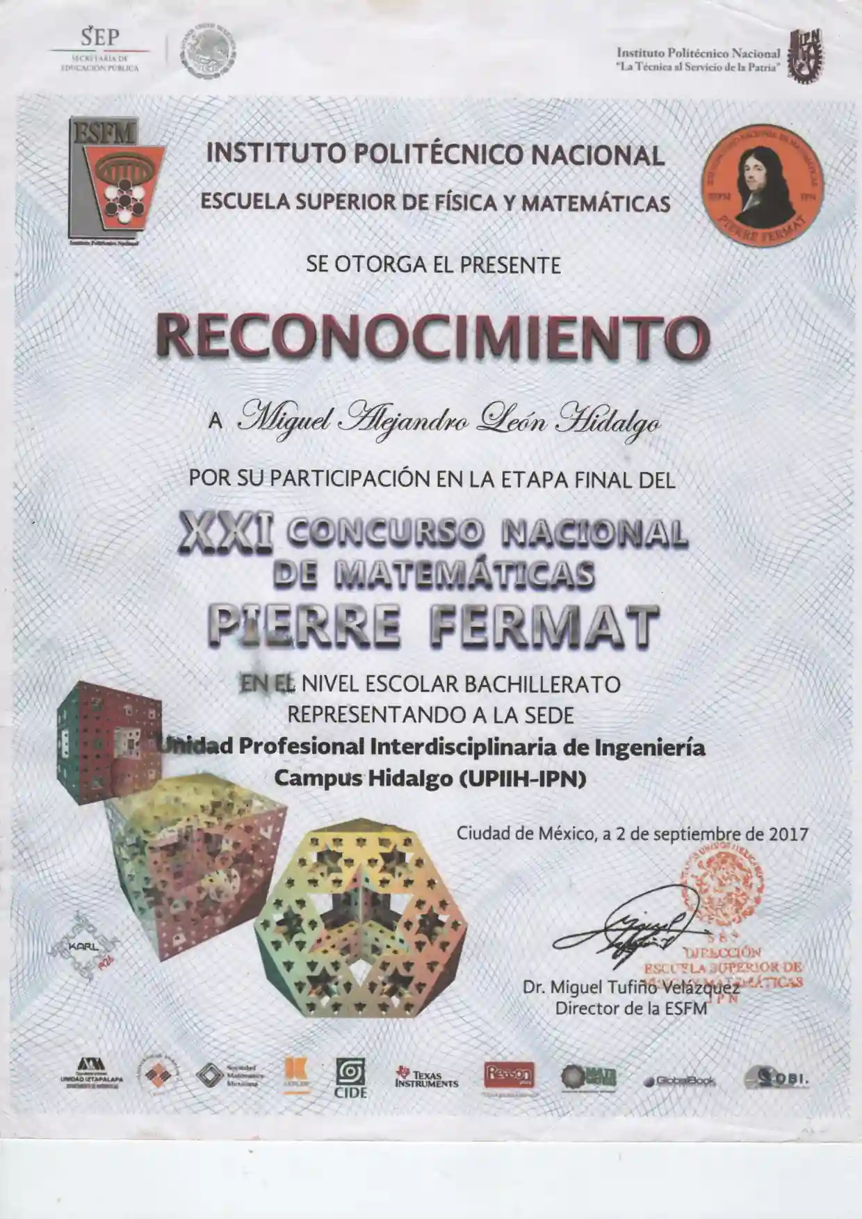 Pierre Fermat Certificate