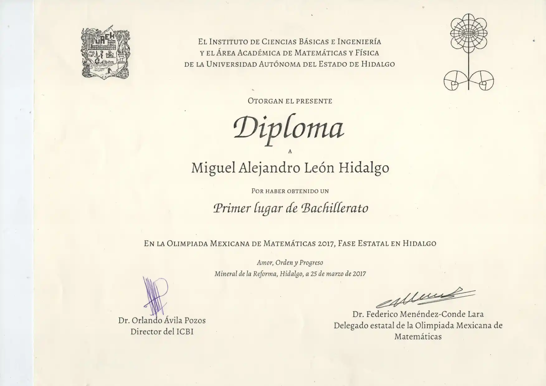 2017 Mathematics Olympiad Diploma